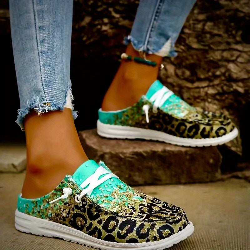 Leopard Print Canvas Slip On Loafers Casual Flat Sneakers