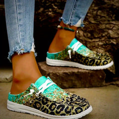 Leopard Print Canvas Slip On Loafers Casual Flat Sneakers