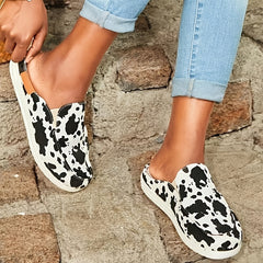 Cow Print Flat Mules Closed Toe Canvas Slippers