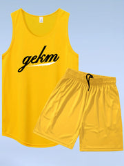 Men's Letter Print Tank Top and Drawstring Shorts Set