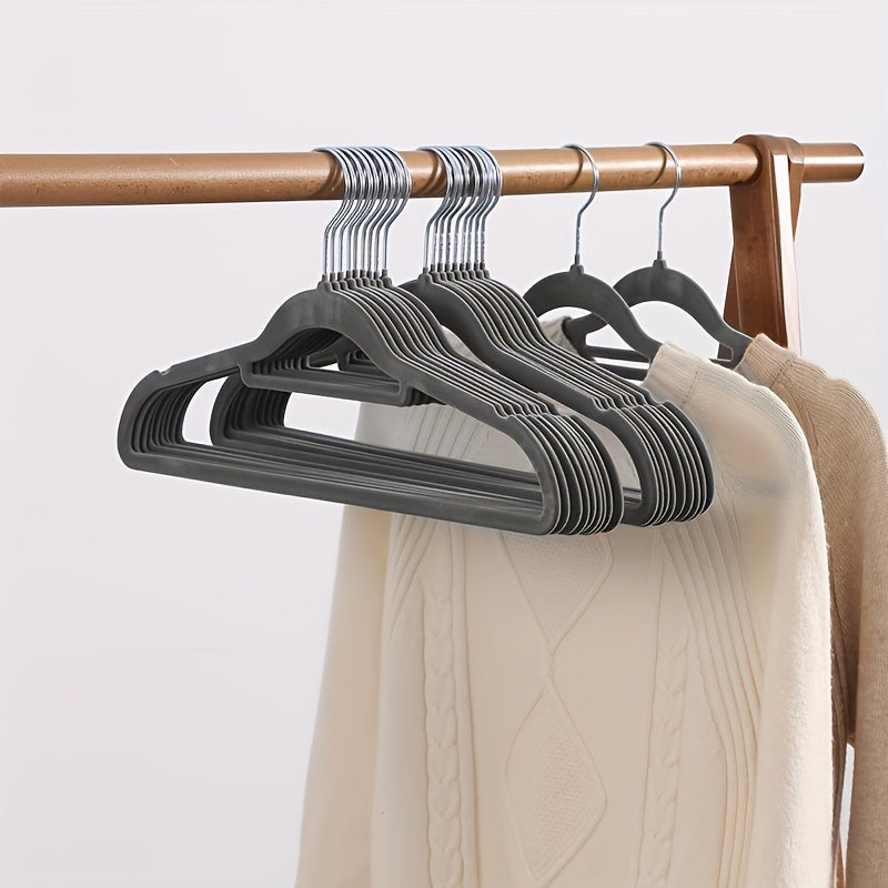 5pcs Plastic Flocking Hanger Non-slip Wardrobe Storage Clothes Hanging Rack