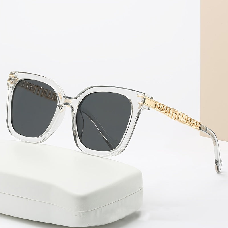 Square Metal Sunglasses Women Hollow Chain Eyewear