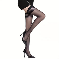 4 Pairs Striped Thigh High Stockings Mesh Over The Knee Socks Women's Hosiery