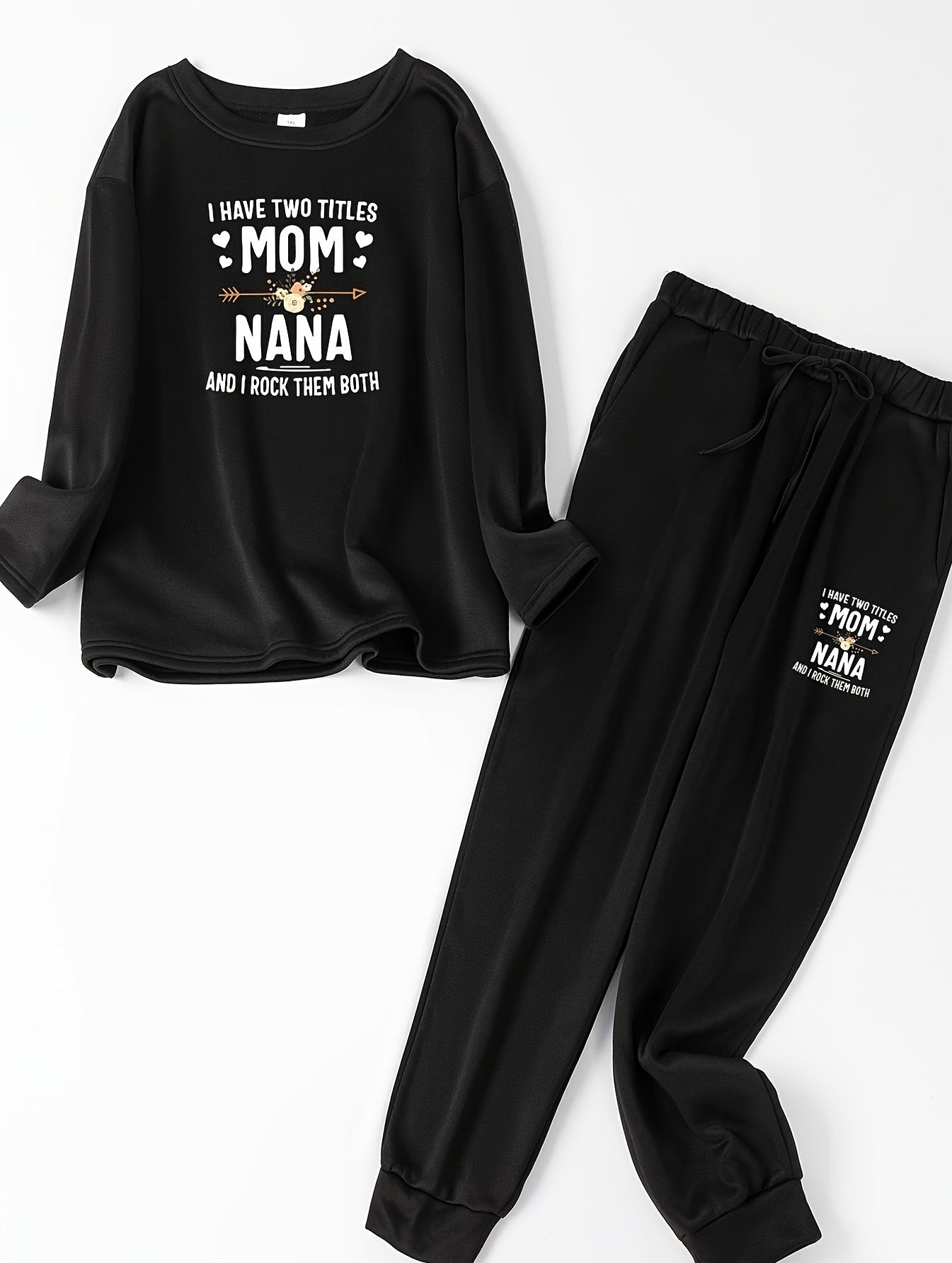 Slogan Print Long Sleeve Top & Pants Pajama Set