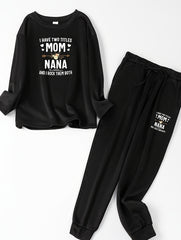Slogan Print Long Sleeve Top & Pants Pajama Set