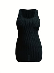 Sexy Lounge Dress Solid Bubble Textured Scoop Neck Bodycon Tank Dress