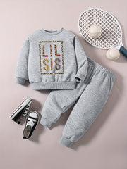 Baby Boy Stylish Outfit Leopard Letter Print Sweatshirt Pants Set