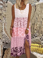 Colorblock Floral Print Tank Dress