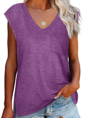 Women's V Neck Tank Top Loose Side Slit Tunic Cami