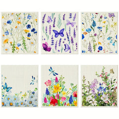 6pcs Kitchen Dish Cloths Reusable Wood Pulp Cotton Cleaning Cloths