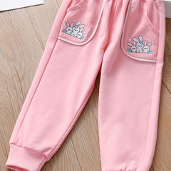 Girls Bunny Embroidered Jogger Pants for Spring Fall