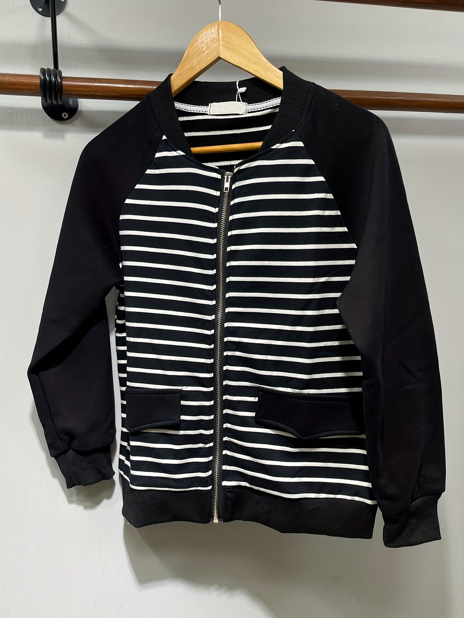 Striped Zip Up Jacket Casual Long Sleeve Jacket Women's Clothing
