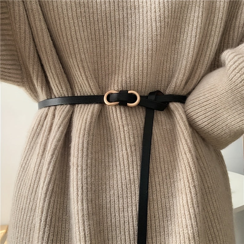 8 Shape Buckle Thin Belt For Women Casual Faux Leather Waist Dress Belt