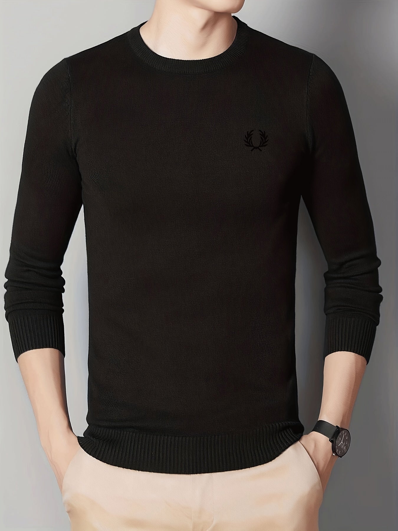 Men's Warm Wreath Pattern Crew Neck Knit Sweater