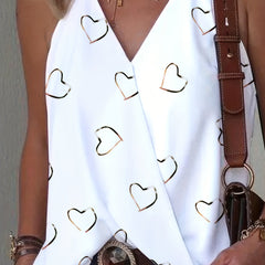 Heart Print Halter Neck Top Sexy V neck Backless Halter Top