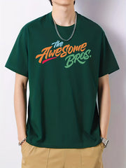 Cotton Letter Print Men's Graphic Crew Neck Active T shirt