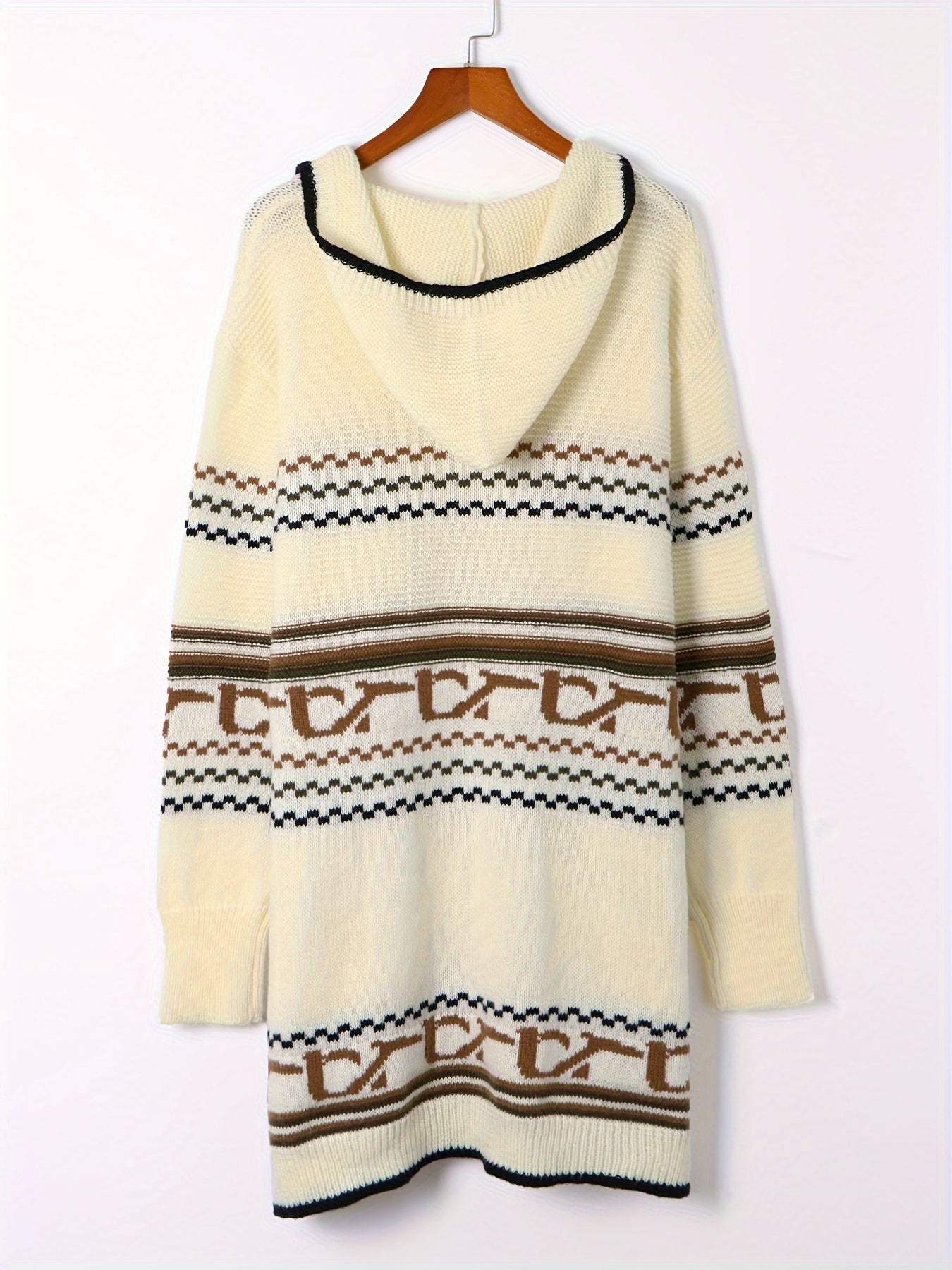 Geometric Print Hooded Drawstring Cardigan