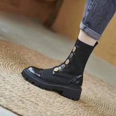 Knit Button Slip On Mid Calf Boots Platform Winter Shoes