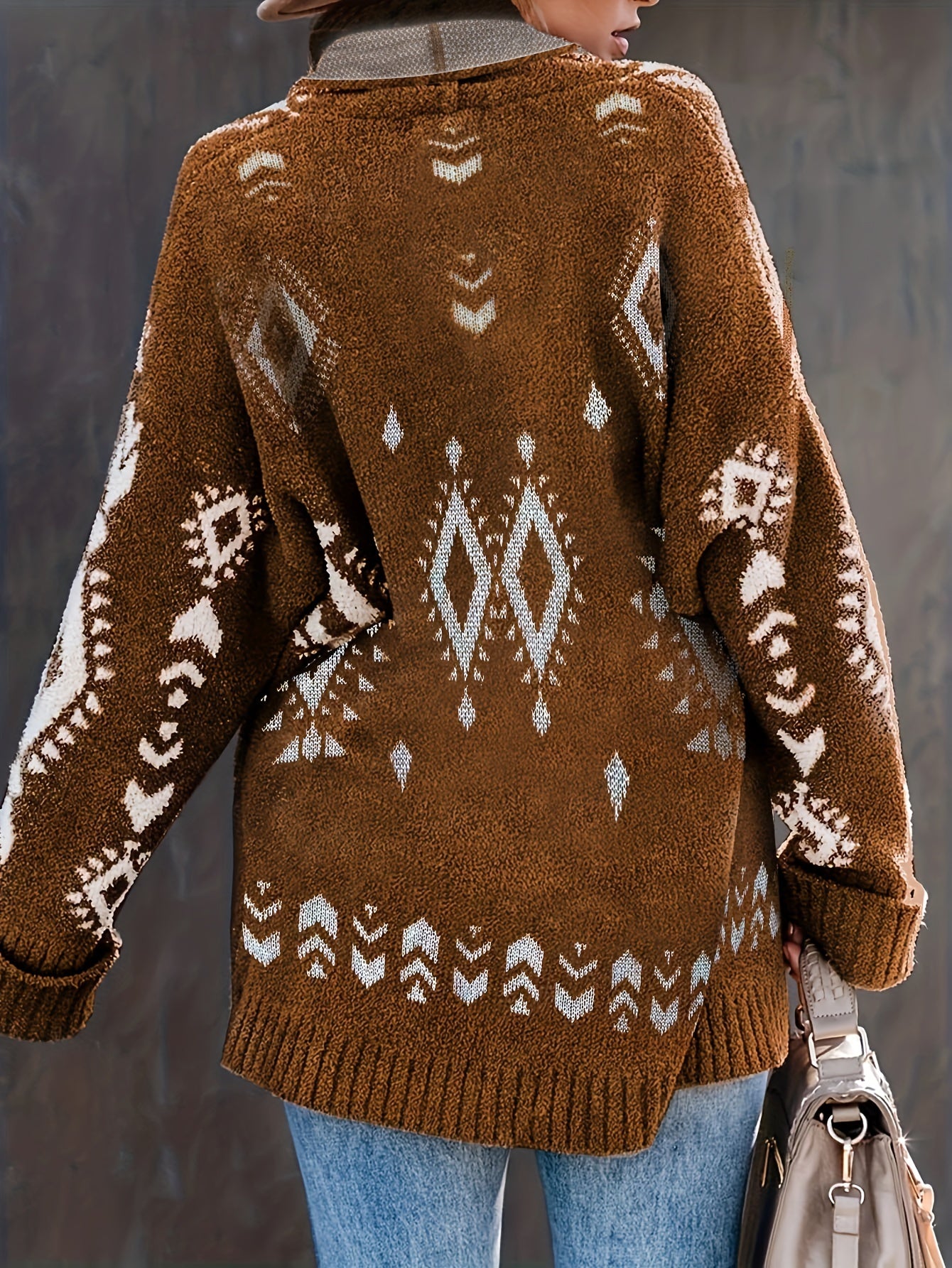 Geometric Pattern Long Sleeve Open Front Cardigan