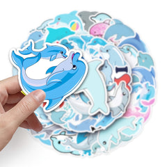 50pcs Dolphin Pattern Graffiti Waterproof Stickers For Water Bottles Laptop