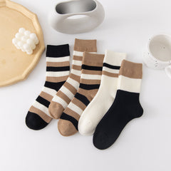 5 Pairs Striped Crew Socks Comfy & Breathable All match Socks