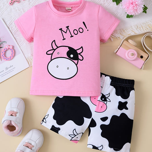 2pcs Girl's Sets Cow Print Shorts Suit Kids Summer Clothes