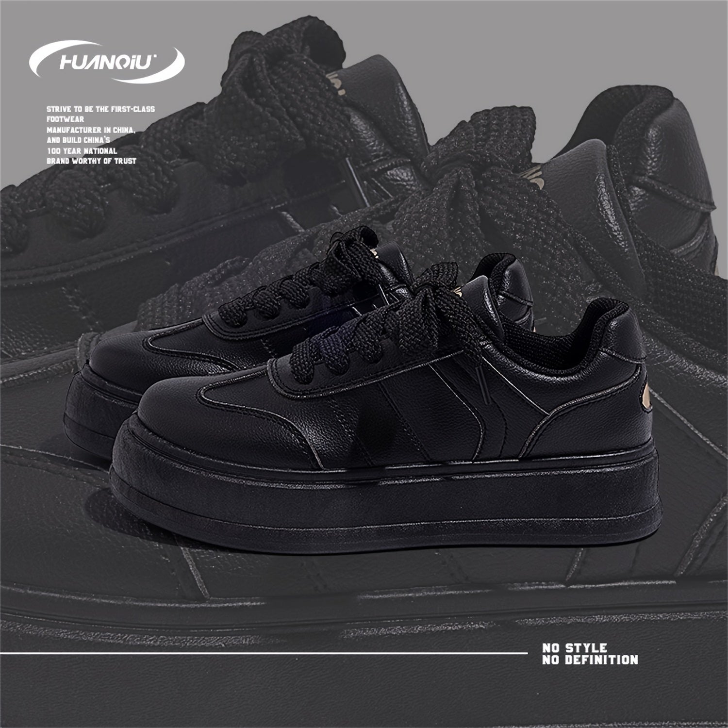 HUANQIU Women's Thick Sole Lace-up Skate Shoes Comfortable Sports Sneakers
