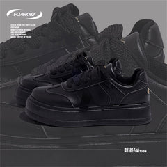 HUANQIU Women's Thick Sole Lace-up Skate Shoes Comfortable Sports Sneakers
