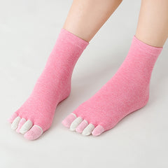 6 Pairs Candy Toe Socks Breathable Cotton Mid Tube Five Finger Women's Stockings
