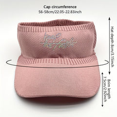 Pink Rhinestone Knitted Visor Hat UV Protection Lightweight Baseball Cap