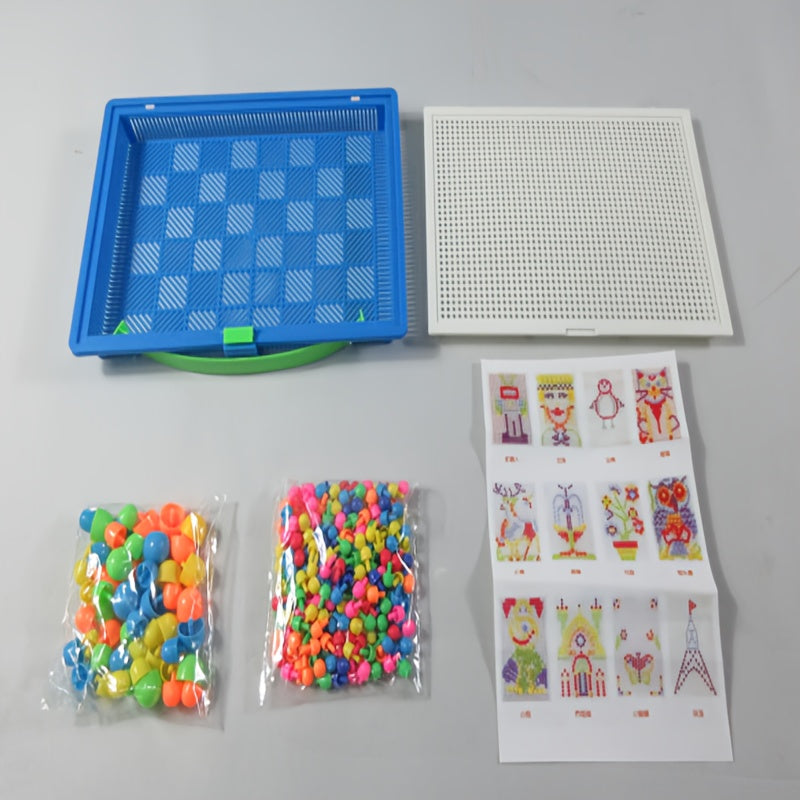 296pcs Mushroom Nail Puzzle Counting Peg Board Mosaic Jigsaw