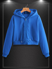 Crop Hoodie Zip Up Hooded Sweatshirt Casual Long Sleeve