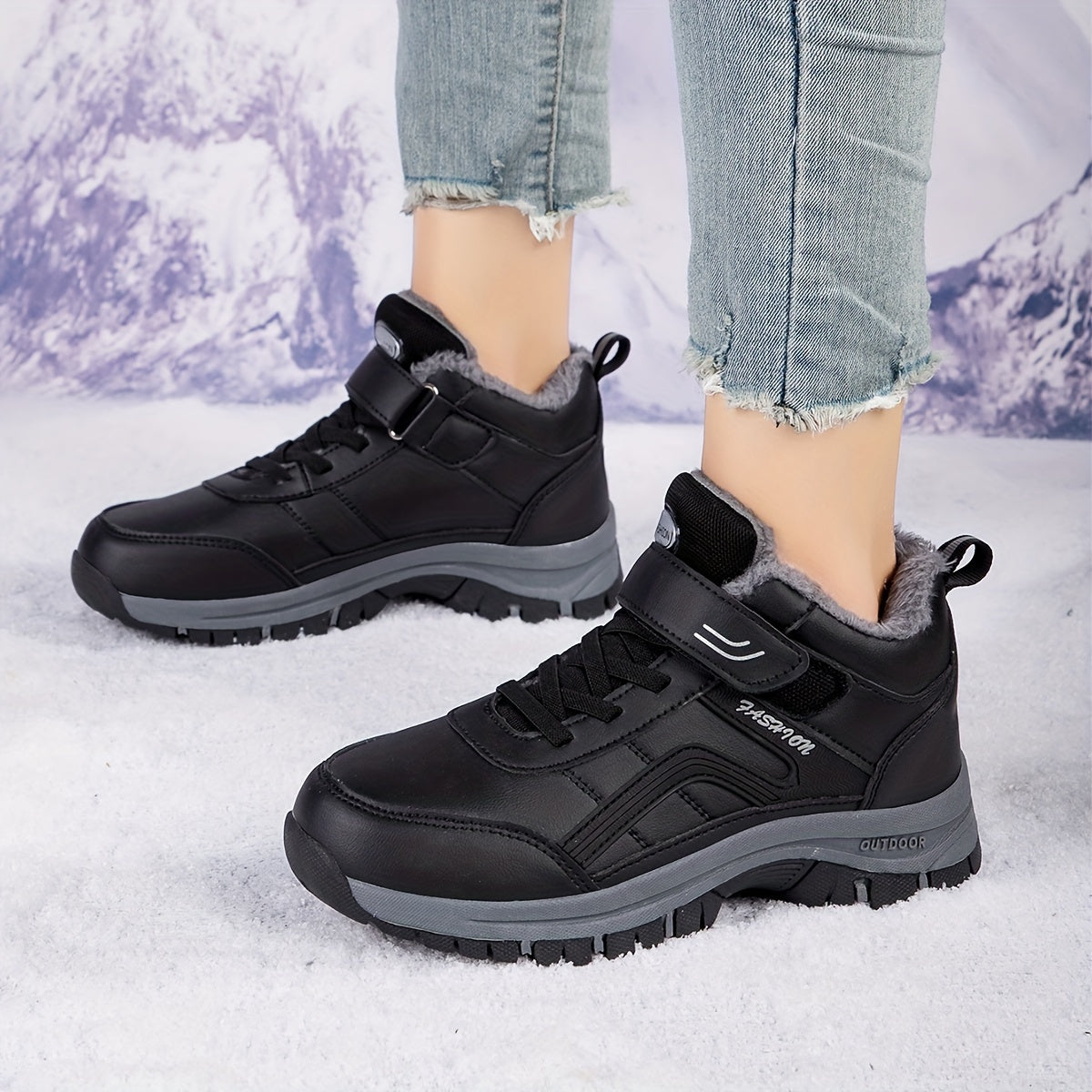 Warm Snow Boots Faux Fur Lined Waterproof Slip On Hiking Boots