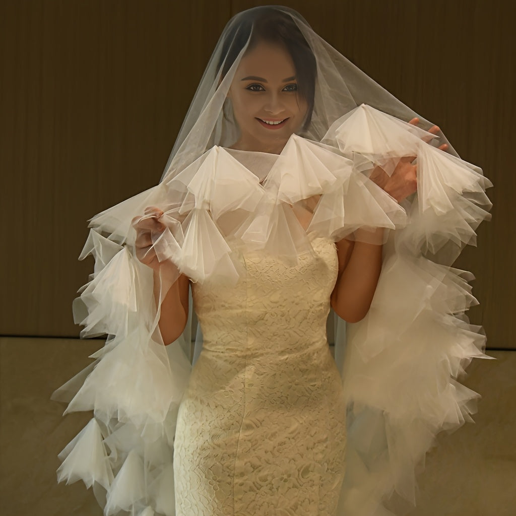 Romantic Floral Veil Cathedral Style Bridal Headpiece