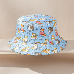 Kids Puppy Pattern Bucket Hat, Double-Sided Basin Hat for Boys and Girls