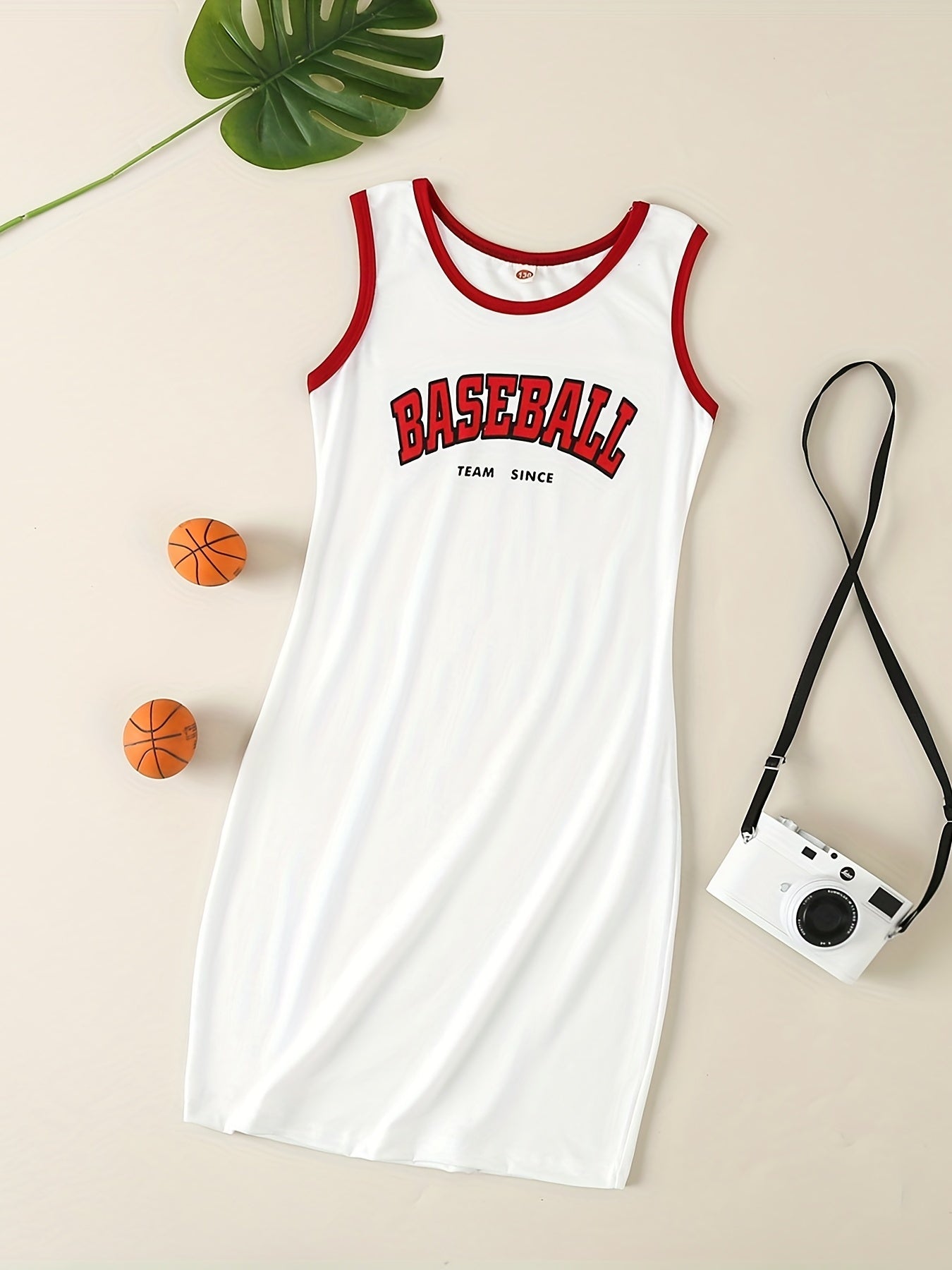 Girls Casual Dress ''Basketball'' Letter Ribbed Knit Sleeveless T Shirt Dress