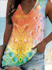 Colorful Bubble Print V Neck Plus Size Tank Top