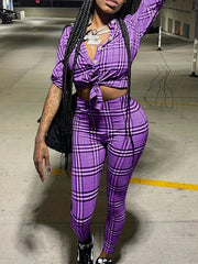 Plaid Print Shirt & Leggings Outfit Set