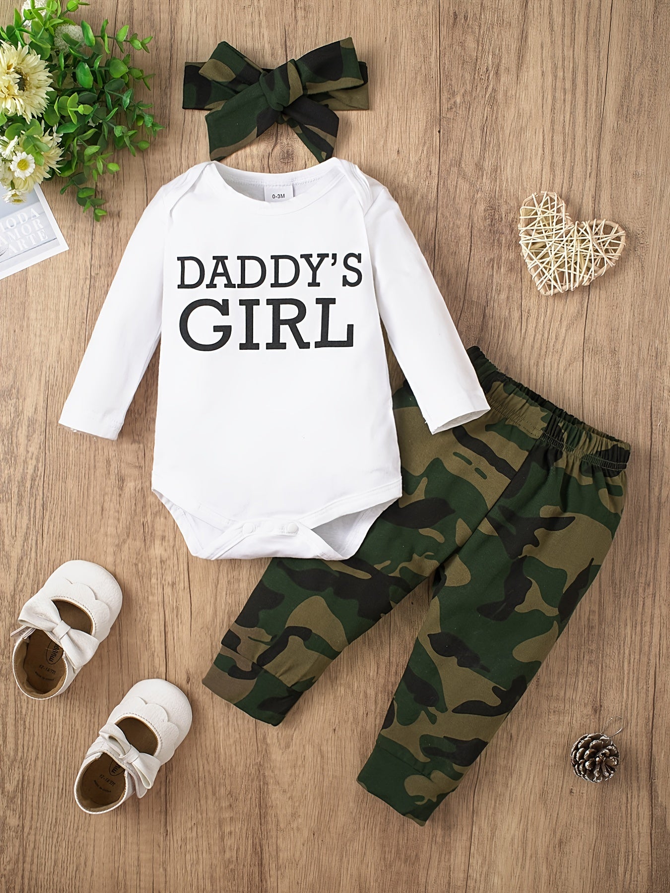 Baby Girls Romper Top & Camouflage Trousers DADDY'SGIRL Print