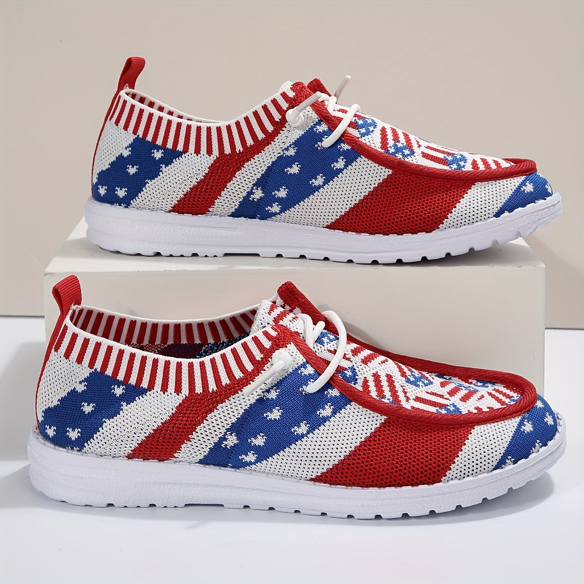 Women's Flag Pattern Boat Shoes Lace Up Non Slip Walking Shoes