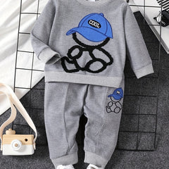 Baby Boys Cartoon Graphic Casual Set Pullover Top & Pants 2pcs Outfit