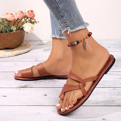 Women's Cross Strap Flat Slides Toe Loop Slip On Sandals