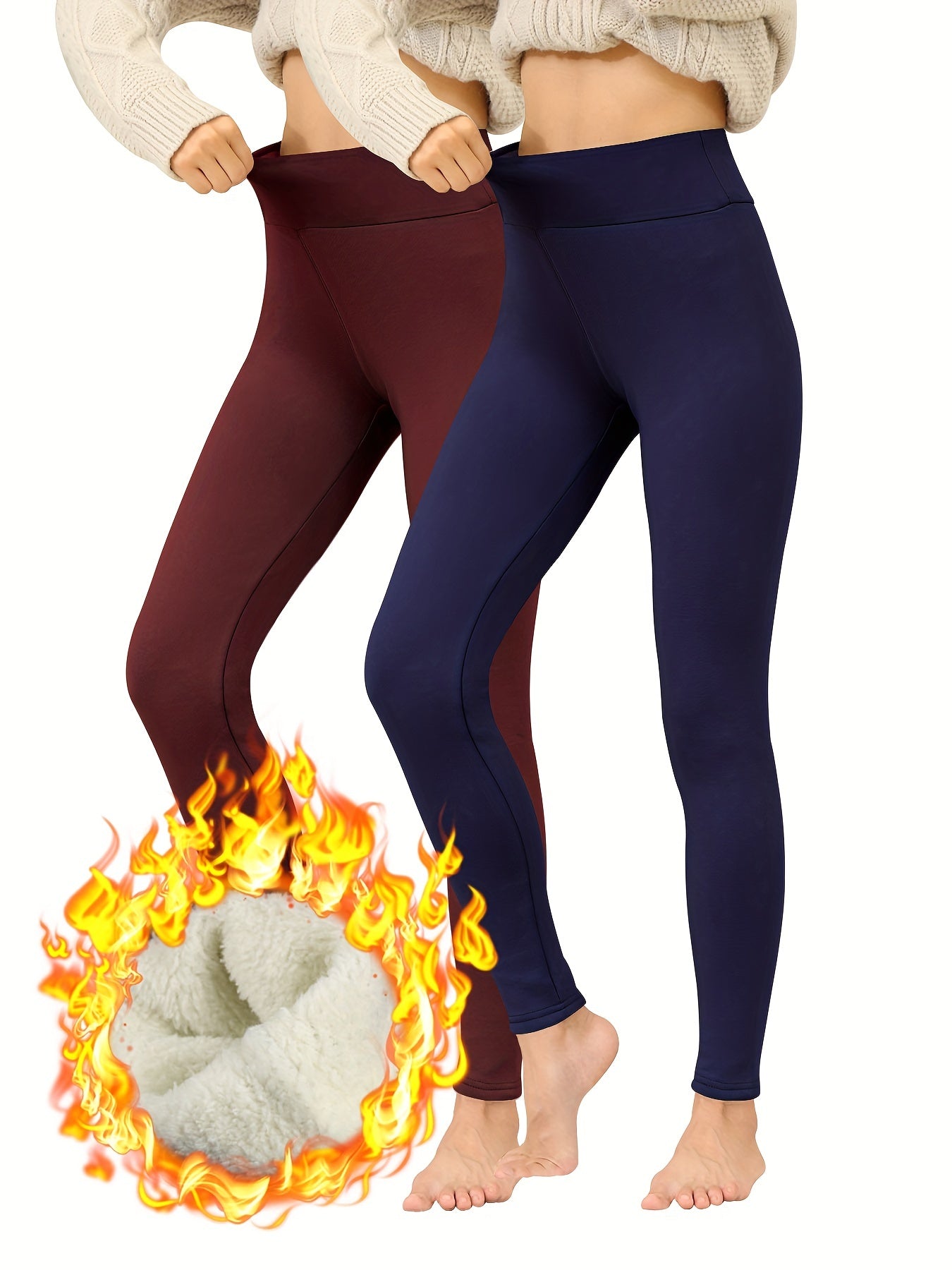 Solid Fleece Lined Yoga Leggings High Waist Sports Pants