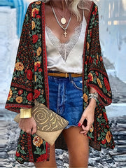 Boho Floral Cardigan Open Front Long Sleeve