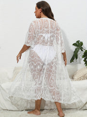 Floral Jacquard Long Sleeve Semi Sheer Cover Up Robe