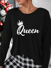 Letter Print Lounge Top Crew Neck Long Sleeve