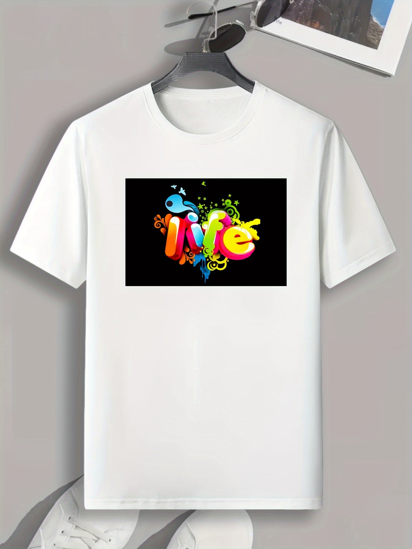 Colorful Letters Print Mens Graphic Tee Shirt for Summer