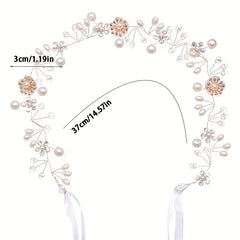Flower Faux Pearl Crystal Headband Ribbon Wedding Bridal Jewelry