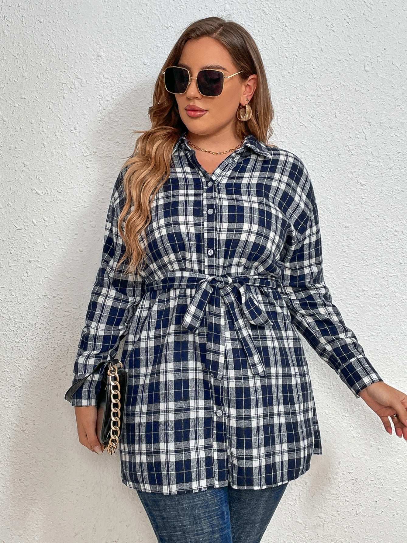 Women's Plus Size Preppy Style Long Sleeved Shirt