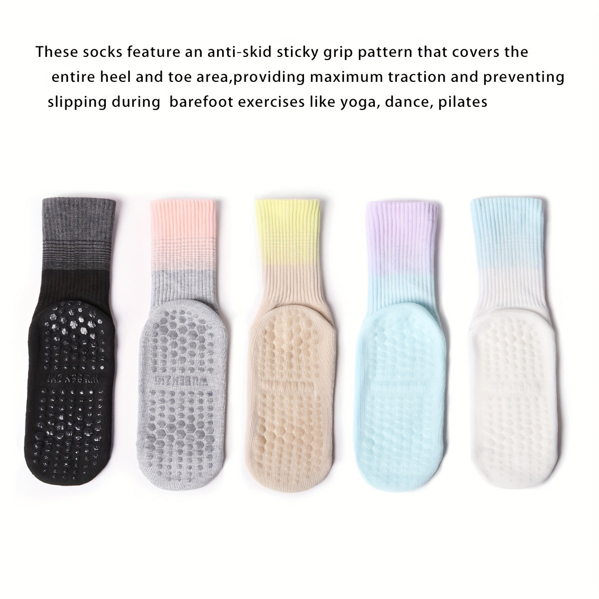 6 Pairs Women's Non-slip Yoga Pilates Socks Comfortable Breathable
